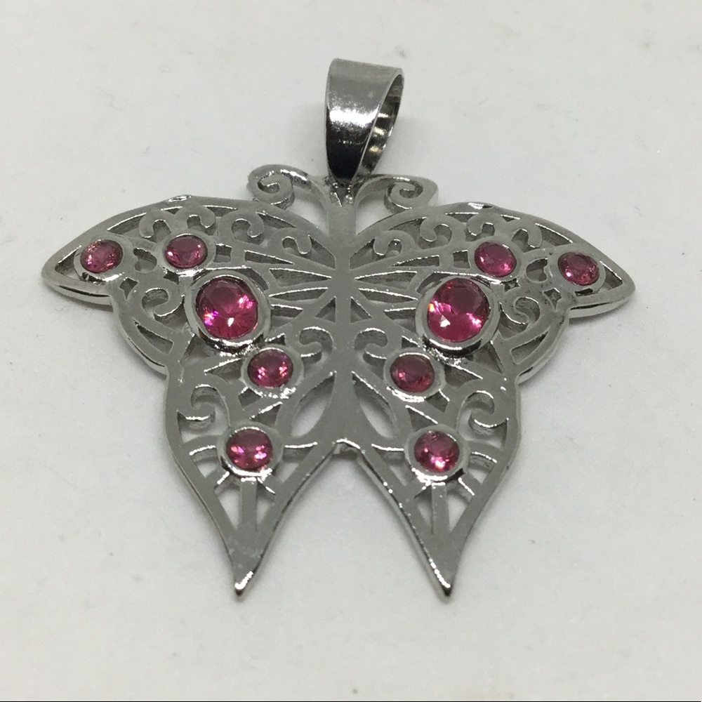 Pink Tourmaline Butterfly Silver Pendant